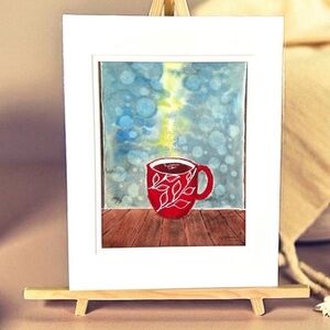 Hand-Made New Watercolor Art Cozy Cup of Coffee